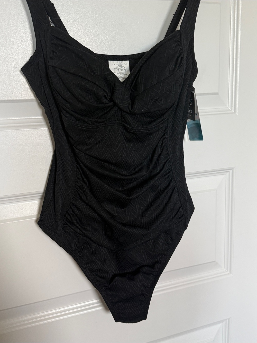 NWT Swim Solutions Black Ruched V-Neck One-Piece Sz 8 - Picture 3 of 9